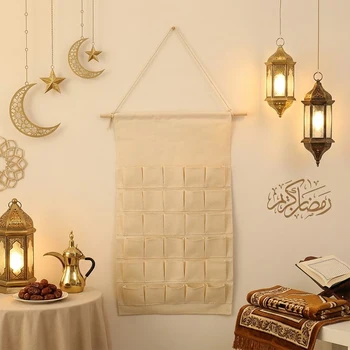 Stoff-Adventskalender mit 30 Taschen Eid Mubarak Ramadan Kareem Hängender Wandkalender zum Selbstbefüllen