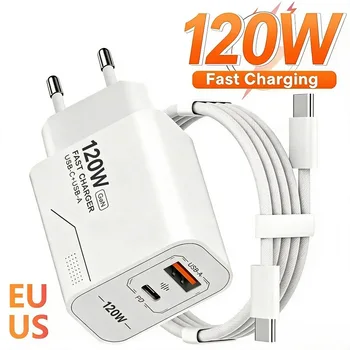120W 2-Port GaN Typ-C Ladegerät USB-C Schnell-Ladeadapter US/EU-Stecker Telefonladegerät Kompatibel mit iPhone