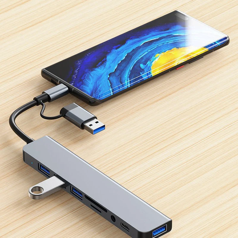 USB und USB-C Hub 8-in-2 mit Micro-SD Kartenleser und 3,5 mm – Bild 3