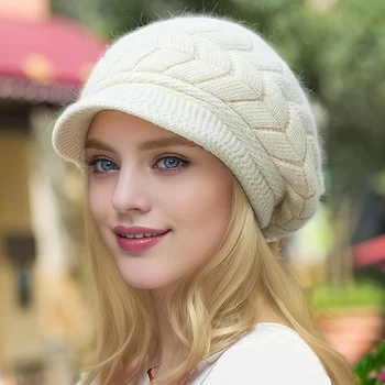 Warme Retro-Strickmütze für Damen im Winter, Laufen bei kaltem Wetter, Camping, modische Skimütze