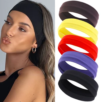 Sommer Sport Stirnbänder Für Frauen Fitness Laufen Yoga Bandanas Einfarbig Elastische Haar Bands Stretch