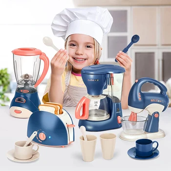 Mini-Haushaltsgeräte, Küchenspielzeug, Rollenspielset mit Kaffeemaschine, Mixer, Mixer und Toaster für Kinder
