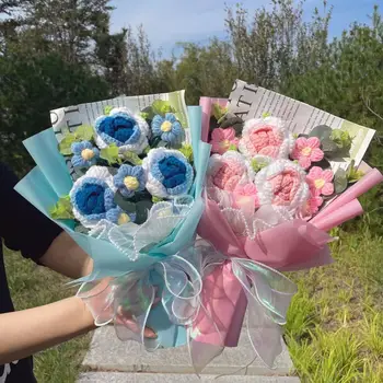 Fertige Gestrickte Blumen Sonnenblumen Häkel-Bouquet Kreative Gestrickte Blumen Valentinstag Muttertag