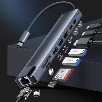USB 3,0 Hub Für Laptop Adapter PC Computer PD Ladung Dock Station RJ45 HDMI-kompatibel TF/SD Karte notebook