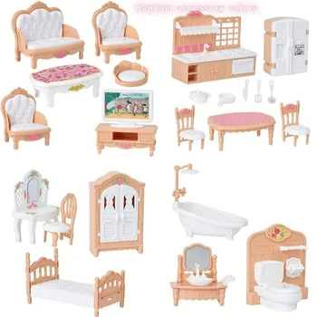 1:12 Miniatur-Möbelset für Puppenhaus - Schlafzimmer, Wohnzimmer, Küche, Badezimmerzubehör - perfektes