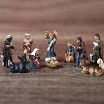 Christus Krippe Statue Szene Set Baby Jesus Krippe Figuren Harz Handwerk Miniaturen religiöse Ornament Kirche