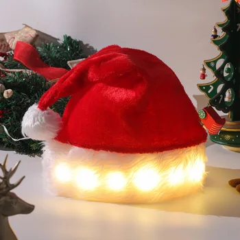 Weihnachtsmütze mit LED-Lichtern, lustige Weihnachtsmütze aus Plüsch, Kunstfell, Weihnachts