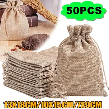 15-50 Baumwolle und Hanf Bundle Tasche Geschenktüte für Kindertag Geschenkverpackung Tasche DIY Süßigkeiten