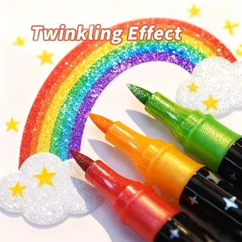Eimer Farbige Doppelspitzen-Glitter-Kunstmarker Metallische Farbmarker Stifte DIY Bastelset Geburtstagskarten