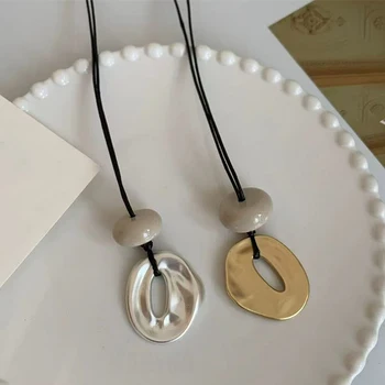 Unregelmäßiger Anhänger-Schmuck für Frauen, exquisite einfache Seilkette, lange Halskette, verstellbar