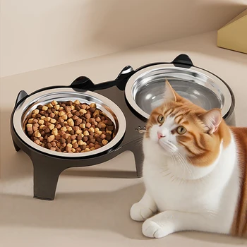 1 x Katzenfutter- und Wassernapf aus Edelstahl mit Anti-Spitzen-Design, großes Fassungsvermögen, einfaches