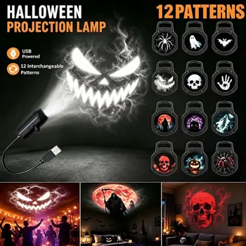 USB-Projektorlicht, Halloween-Geisterschädel, Nachtlicht, umschaltbares Muster, LED-Projektorlampe für Zimmer