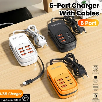 Schnelles USB-Ladegerät 6-in-1 Steckdosenleiste Desktop-Ladestation Schnellladekabel EU/UK/US-Stecker
