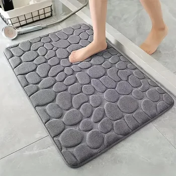 3D rutschfeste Badezimmermatte, Kopfsteinpflaster, geprägte Badematten, saugfähige Fußmatte, Teppich, Tür