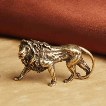 Reines Kupfer Majestätischer König der Löwen Miniaturen Figuren Schreibtischdekorationen Vintage Messing Mini