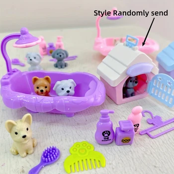 Nette Hund Haustier Korb Familie Spielzeug Hund Puppe Set Käfig Spielzeug Szene Spielen Spielzeug Weihnachten