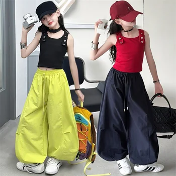 Kinderkleidung von 5 bis 14 Jahren, Teenager-Kleidungssets, Weste, Top und Jogginghose, 2-teilig, Mädchenmode