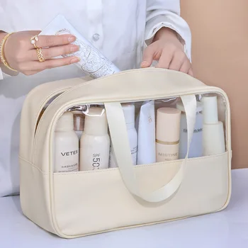 Tragbare Reise-Kosmetiktasche für Damen, transparente Make-up-Tasche, Badwaschbeutel mit großem