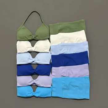Sport-Gymnastik-Set mit Riemchen-BH, Yoga-Unterwäsche, kurze Sport-Leggings, Fahrrad, Laufen (2 Stück)