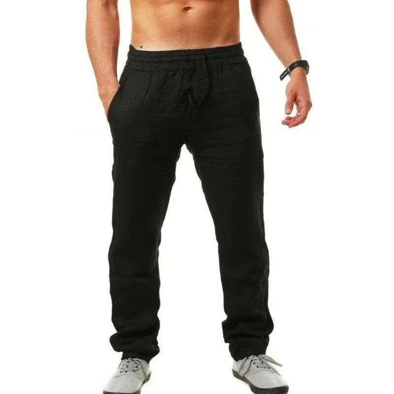 Ropa hombre Baggy-Hosen Herren Baumwoll-Leinen-Freizeithosen – Bild 3