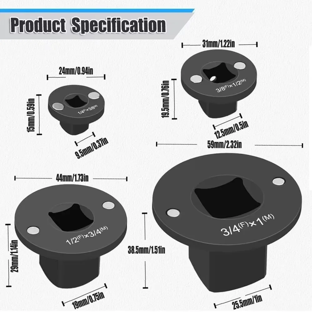Schlagschrauber-Adapter-Set 3/4 auf 1,1/2 auf 3/4,3/8 auf – Bild 3