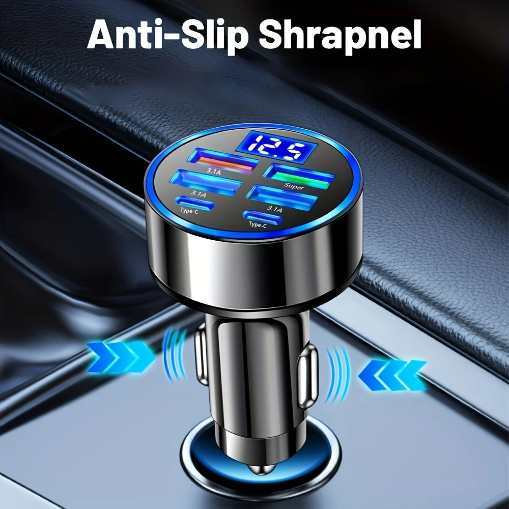 6-in-1 Auto-Ladeadapter 3,1 A mit 2× USB-C und Digitalanzeige – Bild 2