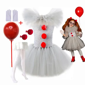 Pennywise inspiriertes Horrible Creature It Clown Tutu Kleid Kinder Joker Cosplay Kostüm mit Haarnadel