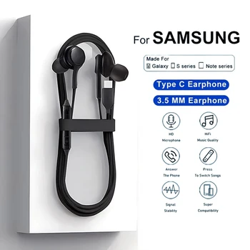 Typ-C-Kopfhörer mit Kabel für Samsung Galaxy S23 S21 S22 Ultra Plus 3,5 mm Ohrhörer Kopfhörer A54 A34 A53 A53