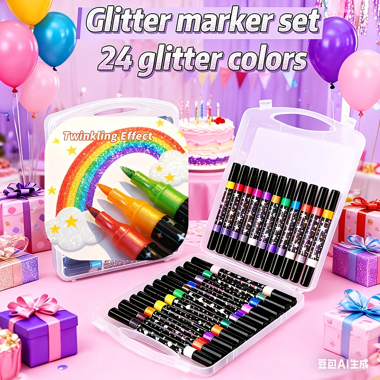 24 Farben Doppelkopf-Glittermarker Schnelltrocknende Stifte – Bild 2