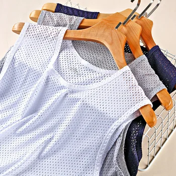 Männer Westen Casual Männlichen U Kragen Ärmellose Atmungsaktive Dünne Lose Aushöhlen Tank Tops QXFS- 0224001