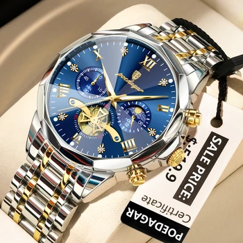 POEDAGAR Luxus Männer Uhr Top Wasserdicht Leucht Chronograph Mann Armbanduhr Edelstahl Quarz herren Uhren