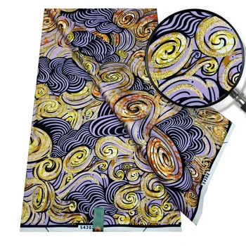 Lila 6-Yard-Stoff mit Super-Grand-Gold-Wachs-Glanzdruck, afrikanischer Echtwachs-Stoff, nigerianischer