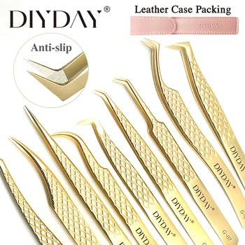 DIYDAY Anti-Rutsch-Wimpernverlängerungspinzette, Wimpernpinzette mit Edelstahlfaserspitze, präzises