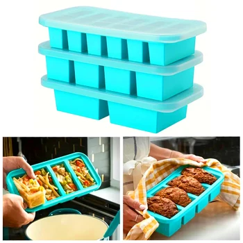 2/4/6Grid Silikon Gefrierschrank Form mit Deckel Gekühlt Lebensmittel Lagerung Box Lebensmittel Box Eis