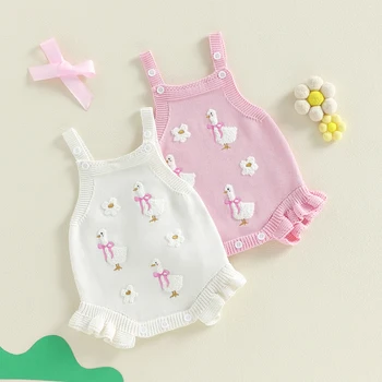 Citgeett Overall für Kleinkinder, Mädchen, ärmellos, mit Enten- und Blumenmuster, gestrickt, für den Herbst