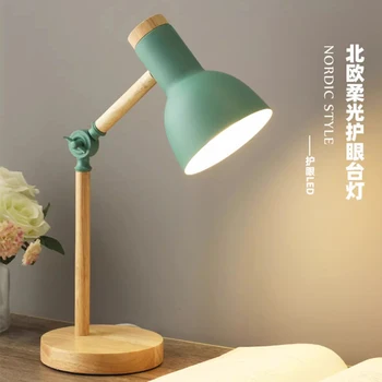 Kreative nordische Tischlampe aus Holz, Kunst, LED-Drehungskopf, einfache Nachttischlampe
