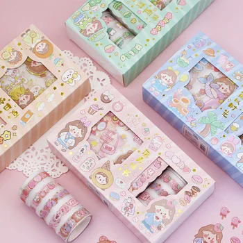 5 Rollen/Set Nette Cartoon Washi Tape Set Aufkleber Ästhetische Kawaii Scrapbooking DIY Collage Material