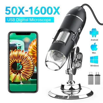 1600X USB-Mikroskop 1080P HD Löt-Mikroskop mit 8 LEDs Kompatibel mit Android, Mac, Windows (X4)