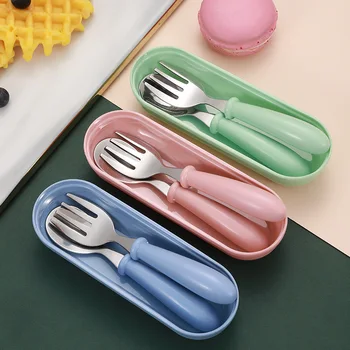 Kinder Löffel Gabeln Box Kinder Edelstahl Kinder Besteck Tragbare Baby Fütterung Utensilien Baby (3 Stück)