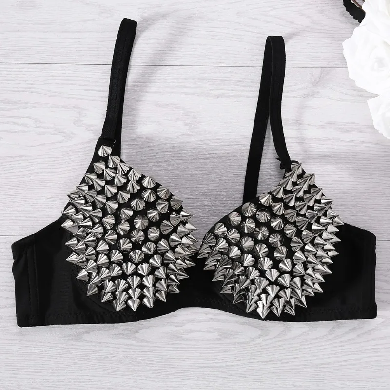 Silber Nieten Punk Rave Bralette Dessous Gothic BH Top Sexy – Bild 2