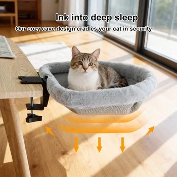 Katzen-Schreibtischbett, zusammenklappbar, versunkenes Design, platzsparend, halbrund, Katzen-Schreibtisch