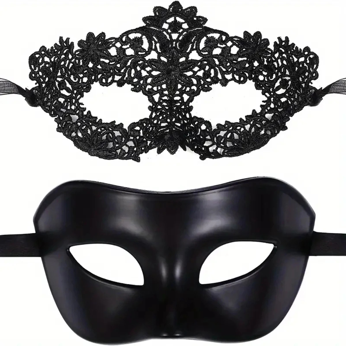 2-teiliges elegantes schwarzes Spitzen-Maskerade-Masken-Set