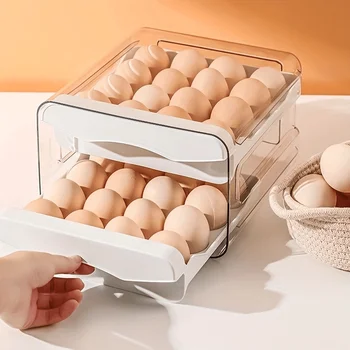 Küche Ei Lagerung Box Kühlschrank Frische Kunststoff 2-Schicht Schublade Typ Große Kapazität Lagerung Hause