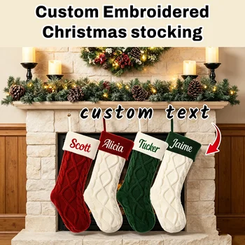 Individuell bestickter Strick-Weihnachtsstrumpf, personalisierter Weihnachtsstrumpf mit Namen für die