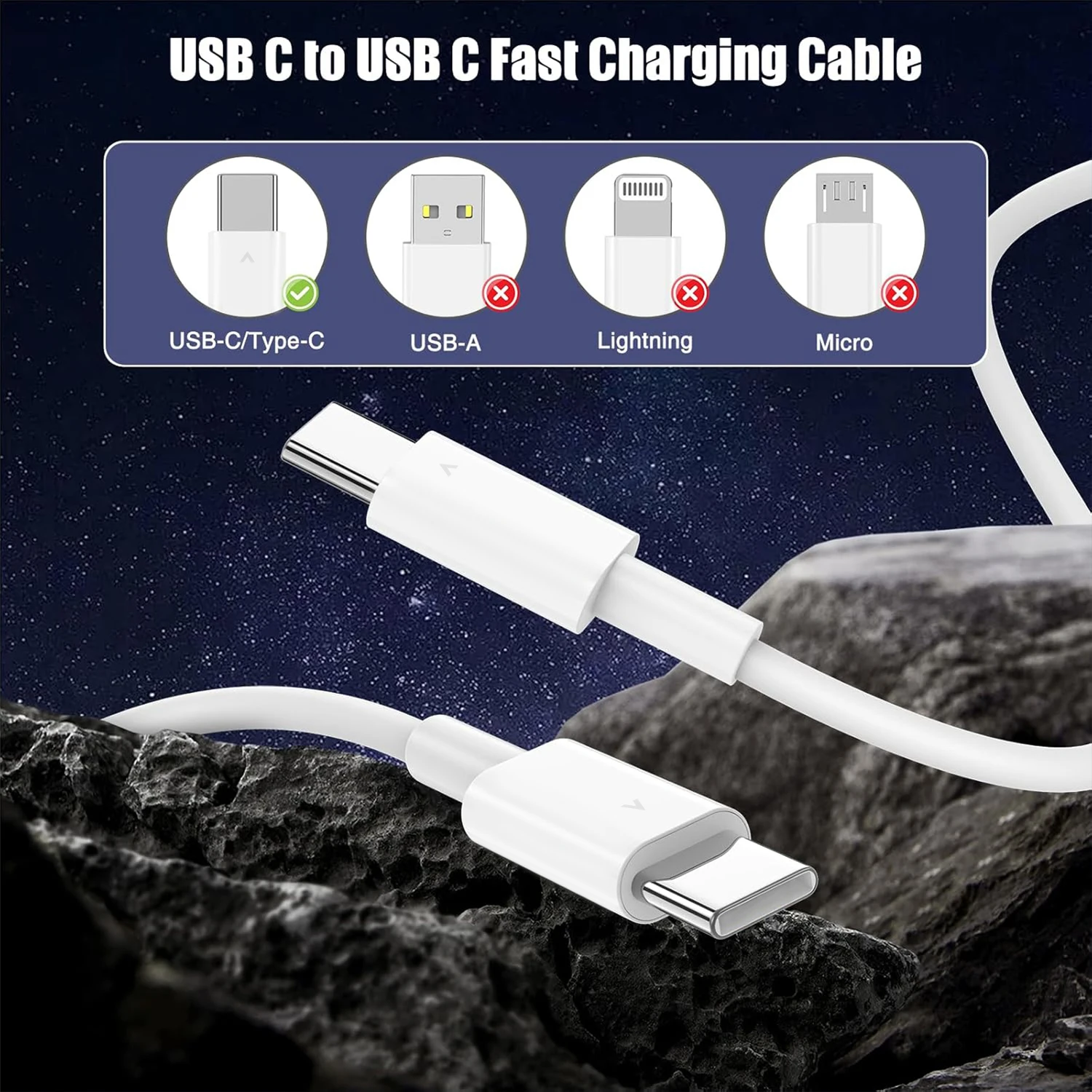 USB-C auf USB-C Kabel 60 W, 1,8 m, Schnellladen – Bild 2