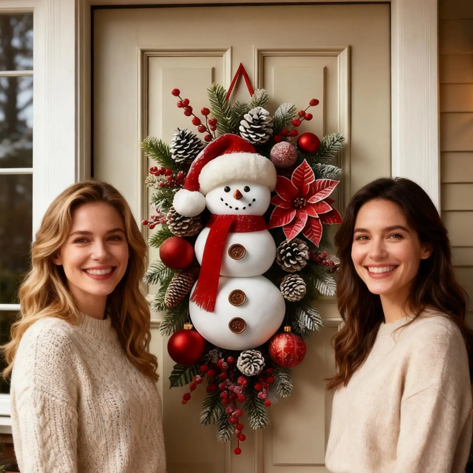Winter Schneemann Weihnachtskranz Tür Dekoration Hängende Tür – Bild 4