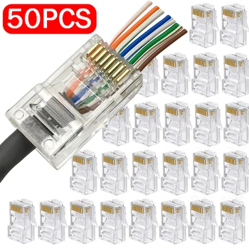 RJ45 CAT6 CAT5e Pass Through Connectors Crystal End vergoldet 8P8C Crimp UTP Standard Ethernet Netzwerk