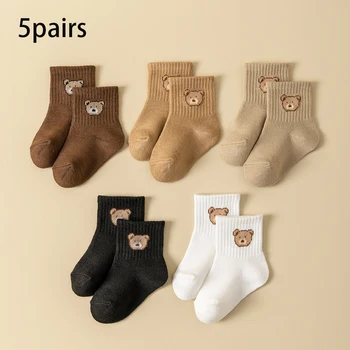 5/10 Paar Babysocken für Kleinkinder, weich, bequem, atmungsaktiv, ganzjährig, Cartoon-Bärenmuster