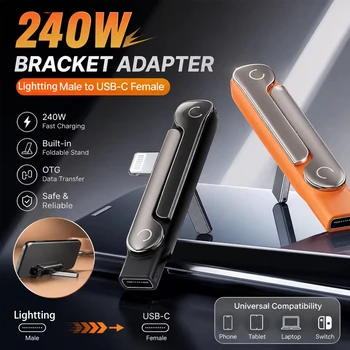 240W USB Typ-C Lightning Adapter mit integriertem Ständer, multifunktionaler, faltbarer Konverter
