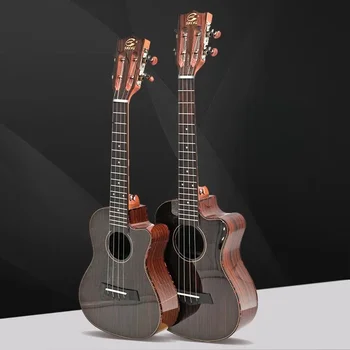 Erweiterte Ukulele aus massivem Holz, kleine Gitarren-Ukulele, Saitenmusikinstrumente